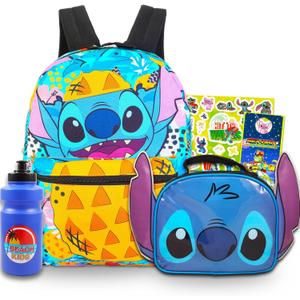 Disney Lilo and Stitch Backpack and Lunch Box Set - 4 Pc Bundle of 16" School Bag, Lunch Bag, and More for Boys and Girls | Stitch School Supplies Set