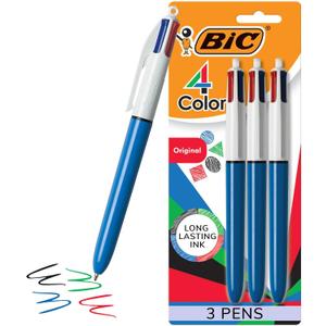 BIC 4-Color Original Retractable Ballpoint Pen with 1.0 mm Medium Point, 3-Count in Assorted Ink