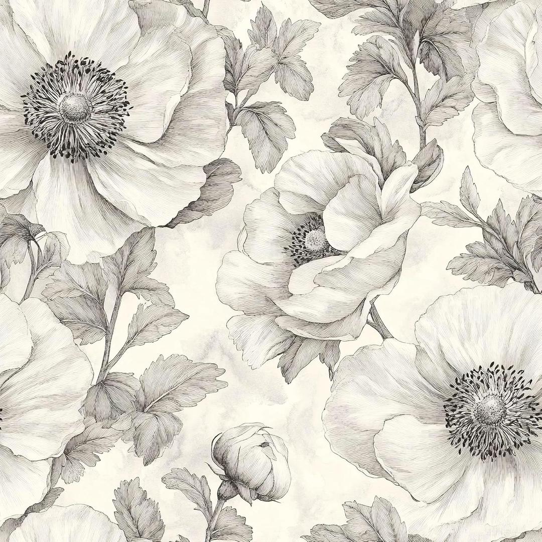 Gray Floral Peel and Stick Wallpaper Vintage Wallpaper Self-Adhesive Vinyl Wall Paper for DIY Home Decor 17.7in x 118in