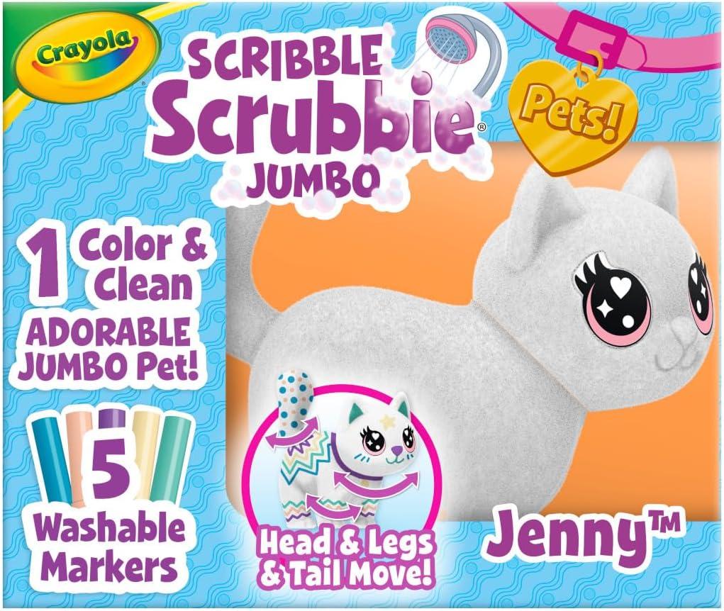 Crayola Scribble Scrubbie Jumbo Toy Cat, Large Posable Animal for Kids, Birthday, Holiday for Girls & Boys, Washable Coloring & Grooming Toy, Ages 3+
