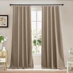RYB HOME 100% Blackout Flax Linen Curtains 84 Inch Long- Rod Pocket & Back Tab Window Treatment, Thermal Insulated Privacy Curtains for Living Room/Bedroom, W52 x L84, Mocha, 2 Panels