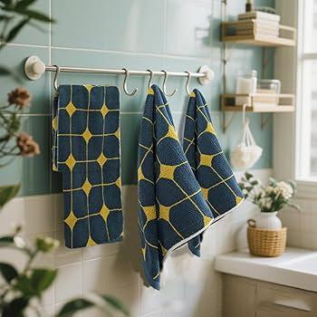 Towels Set 100% Cotton Soft Hand Towels Cute Diamonds Design for Bathroom, Absorbent Decorative Hand Towels Set for Shower, Spa, Daily (blue 3 Pack, Diamond)