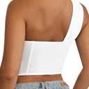 Avanova Women One Shoulder Mesh Corset Tops Cutout Boned Bustier Sexy Night Out Party Crop Top White Medium (White, M)