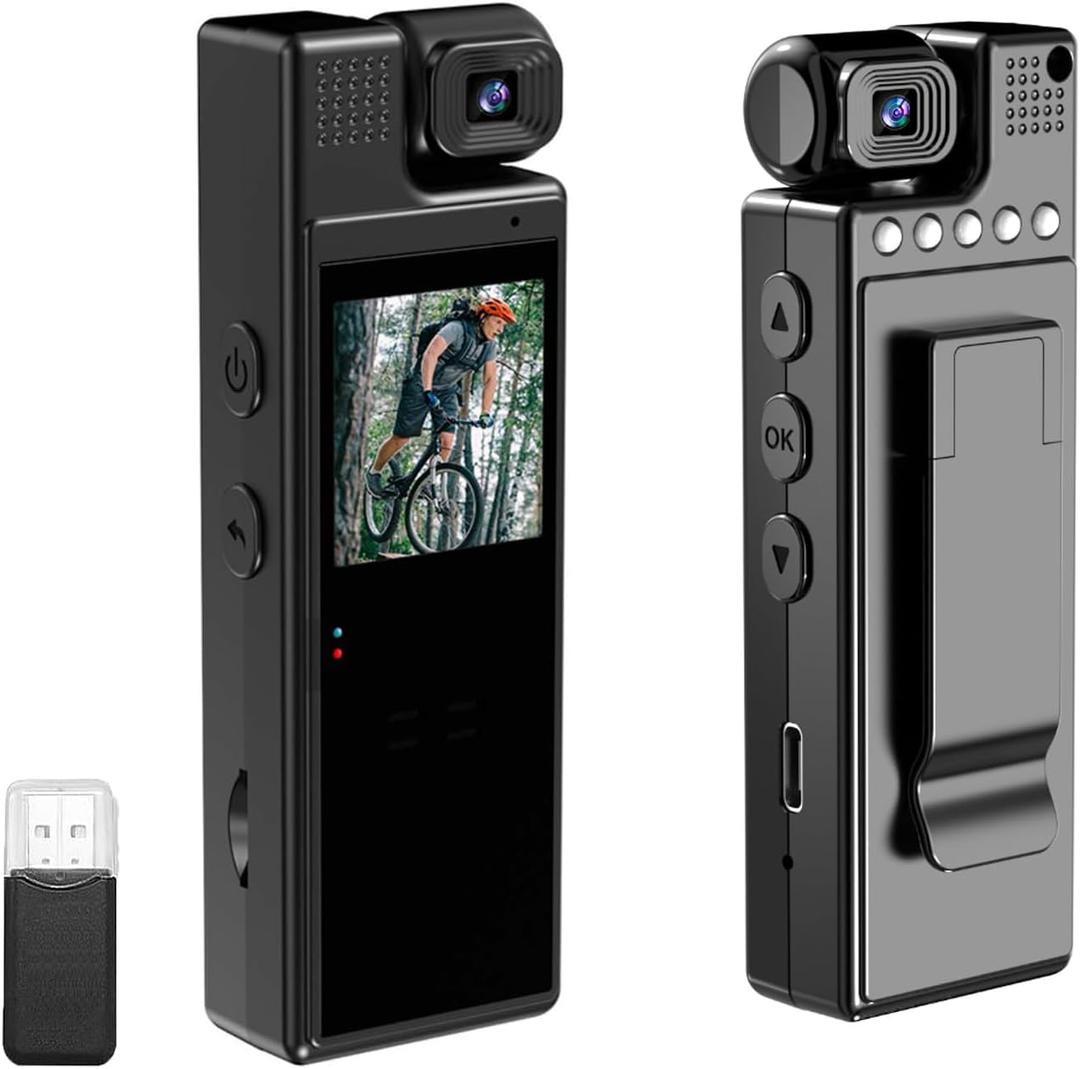 1080P Body Camera with Video and Audio Recording, Body Worn Cam Wearable Pocket Recorder with 1.3" Color Screen, 180 Rotatable Lens, Night Vision for Civilians, Law Enforcement(NO WiFi NO APP)