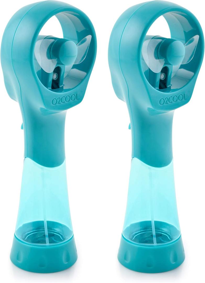 O2COOL 2 Pack Elite Battery Powered Handheld Water Misting Fans (Teal)