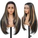 Synthetic Lace Front Wig 13x4 HD Lace Layered Hairstyle Pre Plucked Hairline Straight Long Black Glueless Wigs for Black Women 26 Inch Beginner Friendly