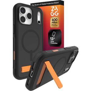 ZAGG Sedona Snap Case with Kickstand for iPhone 17 Pro Max - Flood Black, Drop Protection (13ft/4m), Multi-Layer Protection, with Camera Button, MagSafe Phone Case with Impact-Absorbing Bumpers