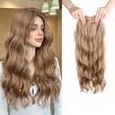 Toppers Hair Pieces for Women 24 Inch Wavy Clip in Hair Toppers for Women with Thinning Hairs Synthetic Hand-Tied Hairline Lace Front Women's Hair Topper Golden Brown Mix Bleach Blonde