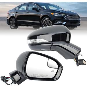Passenger Side Mirror Assembly Compatible with 2016-2022 Ford Fusion with Heated Manual Folding Turn Signal Puddle light Rear View Mirror Replace FS73-17682 Black 7 Pins