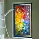 Window Privacy Film Static Cling Stained Glass Design Sun Blocking Non-Adhesive Removable Cover for Home Office 17.5x39.3 Inches (Fragments)