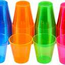 250 Pack 2oz Disposable Hard Plastic Cups Shot Glasses, Jello Cups, Iridescent Neon Birthday Christmas Party Supplies