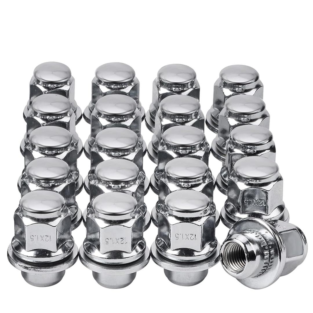 M12x1.5 Lug Nut, 12x1.5mm Chrome Closed End Mag Style Wheel Lug Nuts 13/16" 21mm Hex Compatible with Toyota Lexus Vehicle IS300 GS450h HS250h Camry Corolla Highlander Tacoma Replace# 611-211 (20PCS) (Silver)