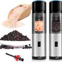 Gravity Electric Pepper and Salt Grinder Set of 2 Pack, One Hand Automatic Shakers Mill, Adjustable Coarseness, Battery Powered with LED Light, Brushed Stainless Steel Perfect for Kitchen