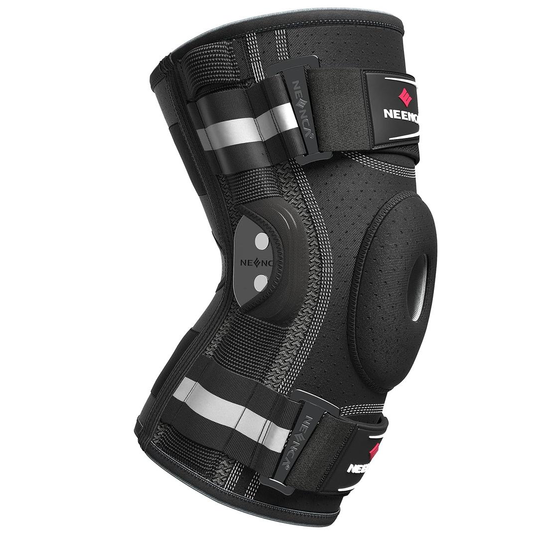 NEENCA Professional Knee Brace for Knee Pain, Adjustable Hinged Knee Support with Removable Side Stabilizers, Strong Stability for Joint Pain Relief, Arthritis, Meniscus Tear, ACL, PCL, Runner, Sports (Large, Black - Single)