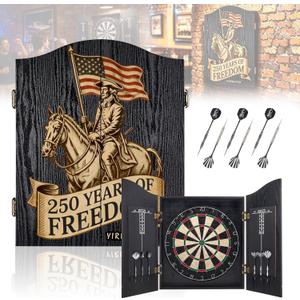 Sisal Dart Board Cabinet Sets, Wooden Dartboard with Scoreboard for Adults