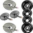 Porcelain Burner Drip Pan & MP22YA Electric Range Burner Element Unit Set Replacement - Compatible with Whirlpool Electric Range Stove by AMI PARTS