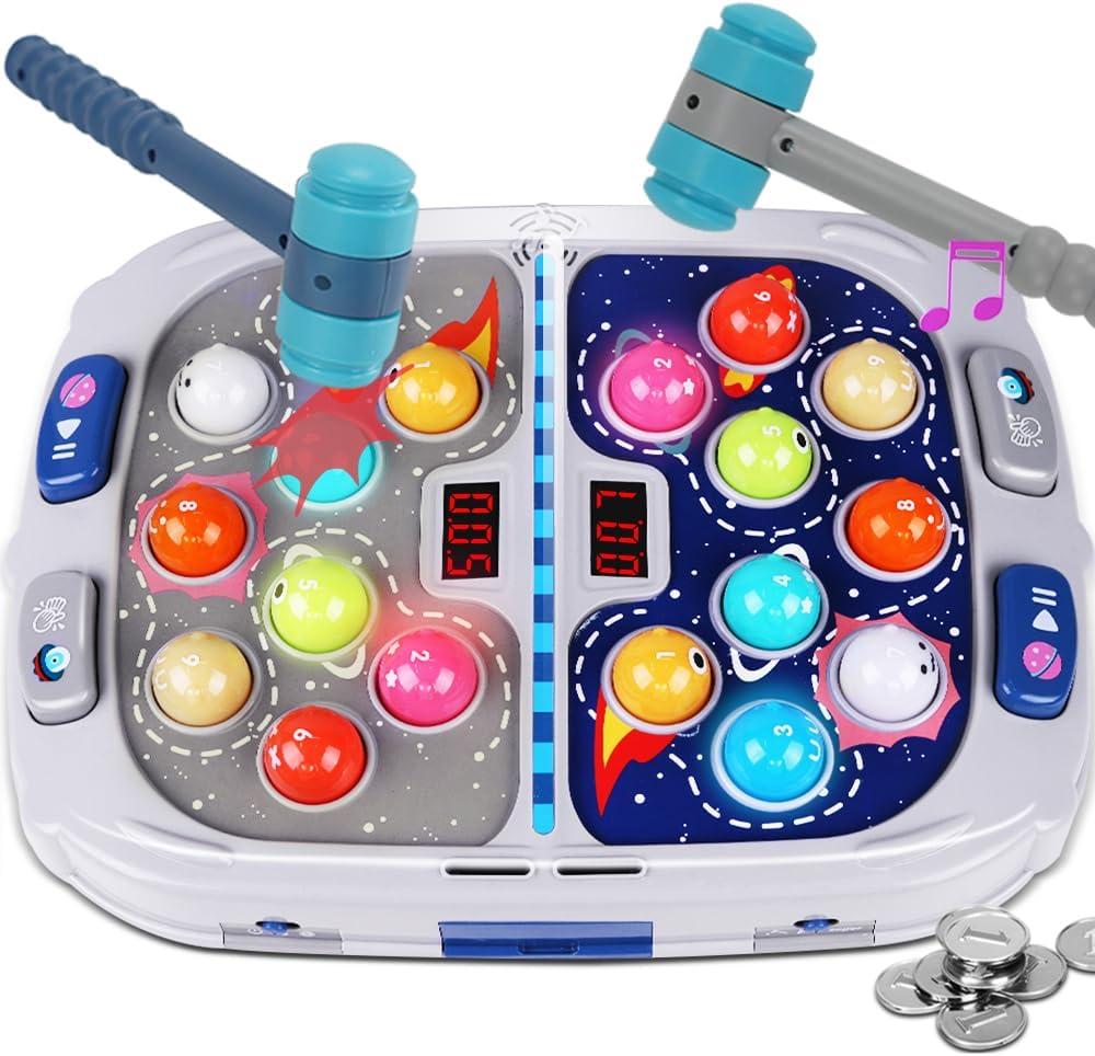 Whack Game Mole for Toddler, Toys for 3-12 Year Old Boys and Girls, Kids Whack Pound Game,Gifts for 3 4 5 6+ Year Old Boys, Interactive Educational Toy with Sound and Light, PK Mode with 2 Hammers (Gray)