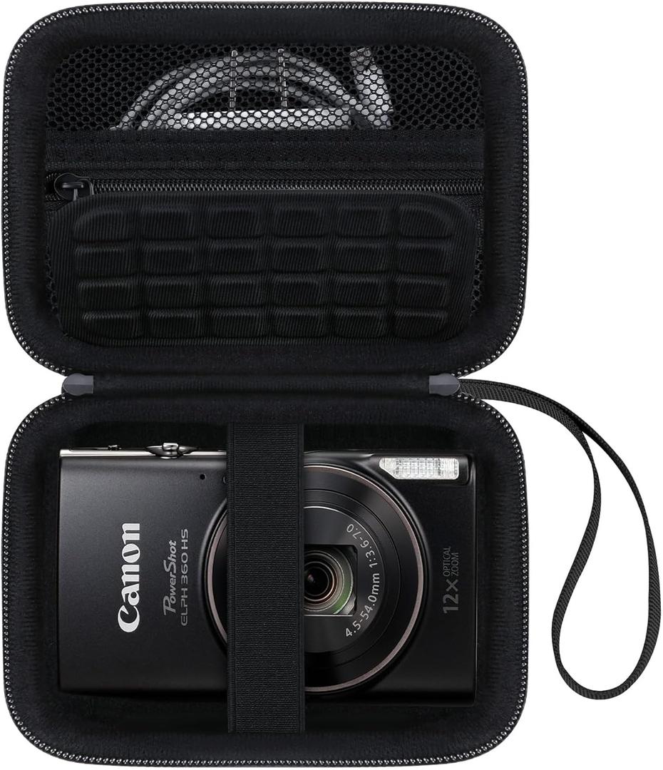 Canboc Carrying Case for Canon PowerShot ELPH 360 HS A/ 360 HS/ 360/ IXY 650/ Sony DSCW830 Digital Camera, Mesh Pocket fit Cable, Batteries, Black (Case Only)