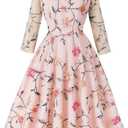 Mesh 3/4 Sleeve Floral Embroidery Dress for Women Flower Embroidered Tulle Prom Dress Illusion Cutout Back Homecoming Dresses, 2XL