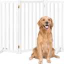 36" Height Extra Tall Freestanding Pet Gate, Solid Wood Folding Safety Fence Wooden Dog Gate with 2 PCs Support Feet Ideal for Stairs, Doorways, Halls, Kitchens, Heavy Duty Gates, 3 Panels, White (36"-3 Panels)