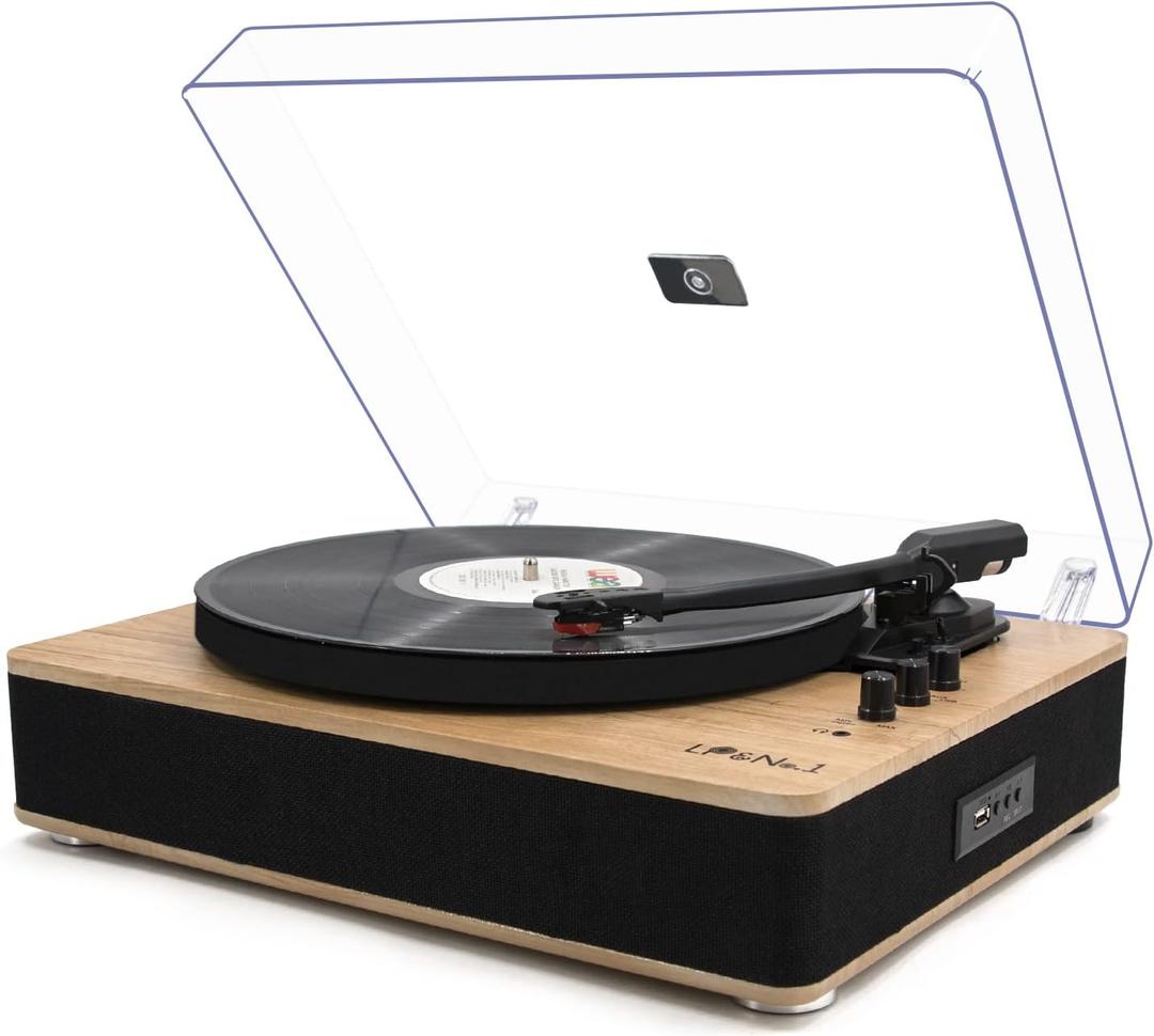 Vinyl Record Player 3-Speed Belt-Drive Turntable with Stereo Speakers and USB Play&Recording (Light Wood)