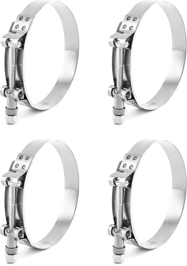 QWORK 3.5" T-Bolt Hose Clamp Stainless Steel, Working Range 95mm - 103mm for 3.5" Hose ID, Turbo Intake Intercooler Clamp, 4 Pack