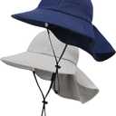 Pack of 2 Toddler Baby Sun Hat Kids Summer UPF 50+ for Boys Girls Adjustable Beach Hats with Bucket Wide Brim Age 1-7 Years,  Grey/Navy