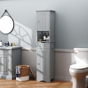 ChooChoo 67" Tall Bathroom Storage Cabinet Freestanding with Adjustable Shelves, Narrow Storage Linen Cabinet with 2 Doors and 1 Drawers for Bathroom, Living Room, Kitchen, Grey