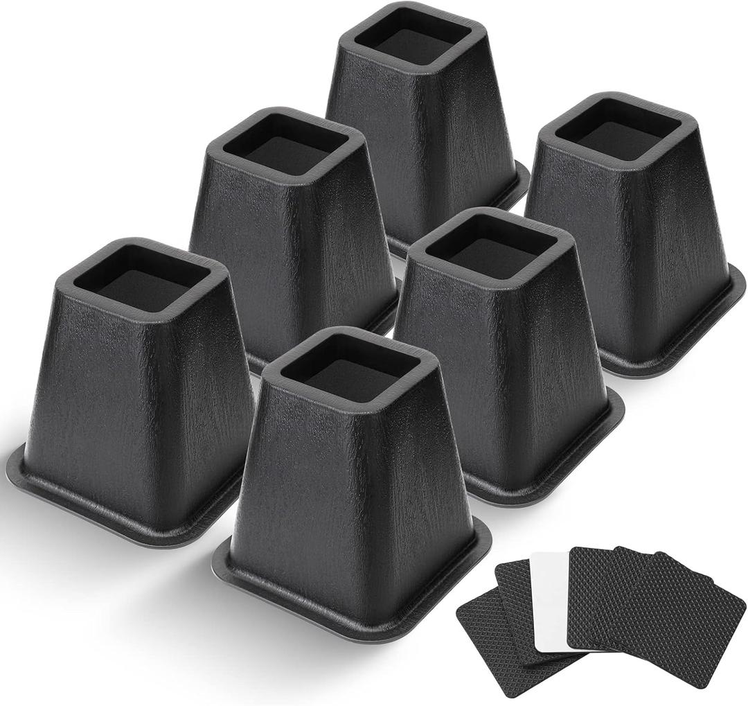 Bed Riser/Furniture Lift Bed/Bed risers/Furniture Lifter/Table risers/Frame Risers Create Under Bed Storage Heavy Duty for Furniture Height Adjustment (Black 6 Pack, 6 Inch)