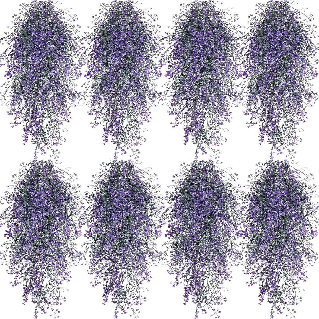 Janinka 8 Pcs Hanging Plants Artificial Decor Fake Plants Ferns Vine Artificial Large Faux Hanging Wall Indoor Outdoor Decorations for Garden Wedding, Purple