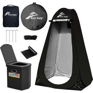 Portable Toilet with Pop Up Privacy Tent,XL Large Portable Toilet for Adults, Outdoor Camping Shower Tents Changing Room Emergency Folding Toilet Tent Kit with Carry Bag for Camping/Hiking (Black+Black)