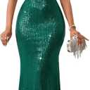 Cololura Women Sexy Elegant Sequin Tassel Off Shoulder Halter Bodycon Maxi Dress Party Evening Gown Formal Dress (Large, Green)