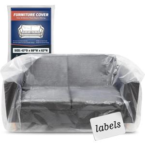 Moving Loveseat Plastic Clear Furniture Covers for Renovation, Wrap or Storage, Extra Large Bags for Love Seat, Bench and Large Items with Labels, Waterproof and Dust Proof, Open Size 68x 62 x 42 Inch
