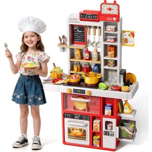 Kids Kitchen Set, 88PCS Play Kitchen Set for Toddlers 3-5, Cooking Stove,Toys Accessories with Light and Sound, Pretend Kitchen Toys Birthday Gifts Playset for Girls 1 2 3 4 5 Year Old