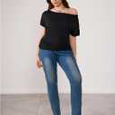 Women's Plus Size Off Shoulder Tops Short Sleeve Asymmetric Neck Ruched Casual T-Shirts (XXL)