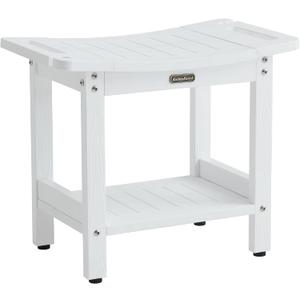 Waterproof Shower Bench, White Poly Shower Stool for Shaving Legs, Shower Chair Seat with Handles & Shower Head Holder, Plastic Bathroom Bench with Adjustable Feet for Inside Shower, Non-Slip