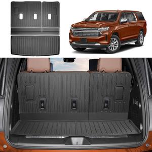 Cargo Mat Backseat Mat Compatible with 2022-2025 Chevrolet Tahoe/GMC Yukon Cargo Liner Rear Trunk Liner Black Replacement for 2022-2025 Chevy Tahoe Accessories (Cargo mat+Backrest mat)
