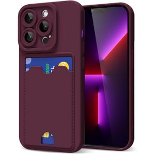 oakxco for iPhone 13 Pro Case with Card Holder, Cute Silicone Wallet Phone Case with Credit Card Slot, Soft Rubber Thin Slim Purse for Women Men with Camera Cover Protection, Burgundy Maroon