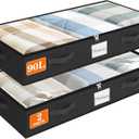 SpaceWhisper 90L Under Bed Storage Containers, 2-Pack Storage Bins with Clear Top, Foldable Closet Organizers and Storage with Label Holder for Clothing, Blankets, Comforter & Pillows(Black)