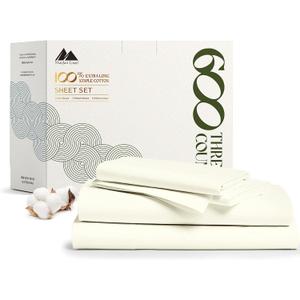 Mayfair Linen 100% Egyptian Cotton Sheets Full Size Bed Set - 4 PC 600 Thread Count Full Sheets Set Egyptian Cotton (Ivory), Ultra Soft, Cooling, 16" Deep Pocket Sateen Weave Luxury Hotel Bedsheet