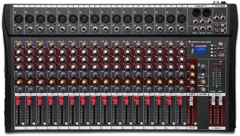 Professional Audio Mixer 16 Channel Audio Bluetooth Mixing Console with USB Audio Interface Phantom Power Sound Board Music Reverb Stereo Equalizer for PC Recording Stage DJ Studio Karaoke Music