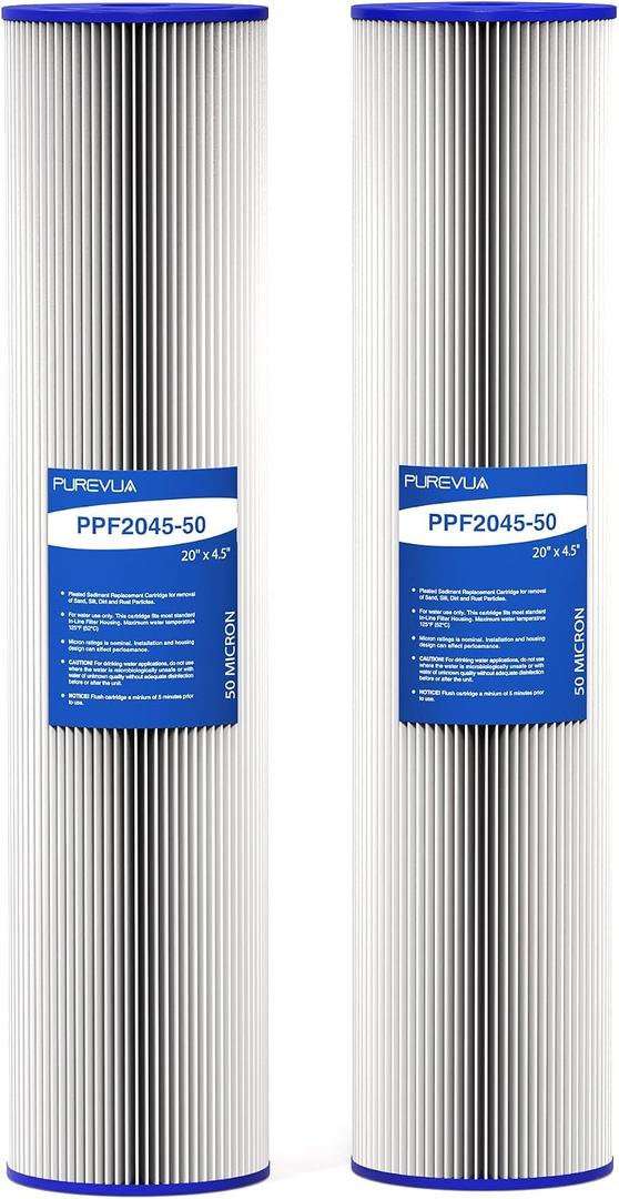 20" x 4.5" Pleated Sediment Water Filter Cartridge 50 Micron 2-Pack