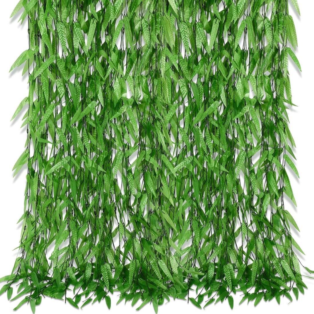 Riceshoot 300 Pcs 1800 ft Artificial Hanging Leaves Vines Fake Willow Garland Faux Vines for Wall Balcony Garden Wedding Windowsill Party Wreath Supplies Jungle Decorations