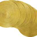 Woven Placemats Collection Metallic Round Placemat Set, 15", Gold, 6 Piece