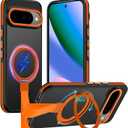 TIANNIUKE for Google Pixel 10 Pro Case/Pixel 10 Case 360Rotatable Magnetic Ring Holder Stand with Silicone Strap, Fit for MagSafe Mil-Grade Shockproof Translucent Matte Phone Cases, Orange