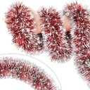 33FT Red Tinsel Christmas Garland Metallic Twist Shiny Garland for Christmas Tree Decorations, Xmas Holiday Hanging Garland for Home Indoor Outdoor Party Supplies Decor (Red)