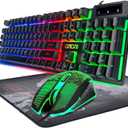 Keyboard and Mouse Gaming LED Wired Combo with Emitting Character Keyboard 4800DPI 2 Side Button USB Mouse Rainbow Backlit Mechanical Feeling Compatible with PC Raspberry Pi Mac Xbox one ps4 (910b)