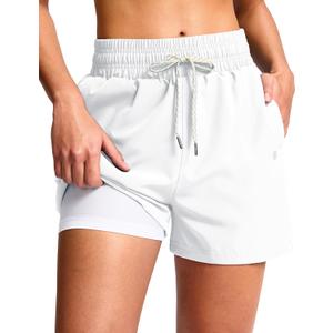 G Gradual Women's Swim Shorts 4" Quick Dry Board Shorts with Boxer Liner Deep Pockets Trunks for Water Fun, Beach, Surf, Pool (White)
