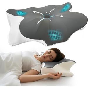 2 x Cervical Neck Pillow for Sleeping Ergonomic Pillow for Neck Comfort, Contour Memory Foam Neck Pillow for Side Sleepers Ortho Style Neck Support Pillow for Back & Stomach Sleepers