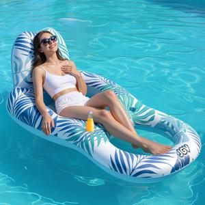 Pool Floats for Adults, Inflatable Chair Lounger Floaties with Drink Holder, Travel Pool Beach Lake Swim Inflatables Water Floating Rafts